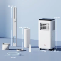 HOMCOM Condizionatore Portatile 750W con 5 Modalità e 2 Velocità, in Plastica e Acciaio, 33x28x70.4 cm, Bianco(m-3)