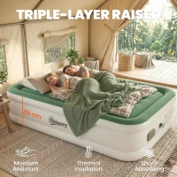 Outsunny Inflatable Mattress, Double Air Bed with Built-in Electric Pump, 3 Mins Inflation, Flocked Surface, Dark Green(m-7)