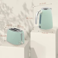 HOMCOM Ensemble bouilloire et grille-pain, bouilloire en acier inoxydable 1,7 L et 2200 W et grille-pain à 2 tranches, vert(m-3)