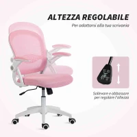 Vinsetto Sedia da Ufficio Ergonomica e Regolabile con Schienale a Rete e Seduta Imbottita, 65.5x61.5x88-97.5 cm, Rosa(m-4)