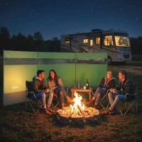 Outsunny Camping Windbreaker with Clear Windows and Steel Poles, for Beach Caravan Campervan, 440 x 140cm, Army Green(m-9)