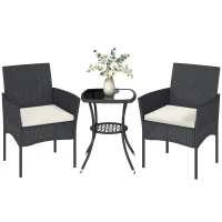 Outsunny 3 Piece Rattan Bistro Set, PE Wicker Garden Furniture Conversation Set with 2 Tier Glass-Top Table, Chairs, Cream White(m-10)