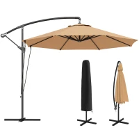 Outsunny Umbrelă de Soare cu Corzi Anti-Vânt, Orificii de Aerisire, Bază în Cruce și Manivelă, Φ290x243 cm, Gri(m-11)