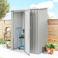 Outsunny 5ft x 3ft Garden Storage Shed, Outdoor Metal Shed with Sloped Roof, Aluminium Grey(m-9)