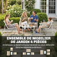 Outsunny Salon de Jardin 4 Pièces avec Canapé 2 Places, 2 Fauteuils et Table, en Acier Textilène Verre Trempé, 112x73x74 cm, Kaki(m-4)