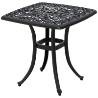 Outsunny Cast Aluminium Bistro Table, Outdoor Square Side Table with Umbrella Hole, Garden Table for Balcony, Black(m-10)