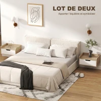 HOMCOM Lot de 2 tables de chevet murales, tables de nuit avec tiroir et plateau à rebords surélevés, 40x30x19,5cm, bois naturel(m-4)