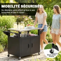 Outsunny Desserte Jardin Chariot Barbecue avec Plan de Travail Inox Étagère Coulissante Armoire de Rangement 117x55x78cm Noir(m-6)