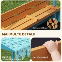 AIYAPLAY Lădiță cu Nisip pentru Copii 3-6 Ani cu Acoperiș Dinosauri, Bănci Pliabile, Capac și Husă Incluse, Lădiță de Nisip din Lemn de Brad, 134,5x127,5x130 cm, Albastru(m-7)