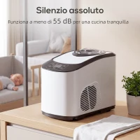 HOMCOM Gelatiera con Compressore Integrato 1.5L, Modalità Morbida e Dura, Funzione Auto-Mantenimento al Freddo, Bianca(m-8)