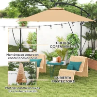 Outsunny Parasol de Jardín Excéntrico Sombrilla con Funda para Sombrilla Protección UV 50+ y Base Cruzada Ø290x243 cm Caqui(m-4)