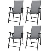 Outsunny Folding Garden Chairs Set of 4, Foldable Garden Dining Chairs with High Back, Armrests, Texteline Seat, Light Grey(m-11)