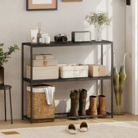 HOMCOM Konsolentisch aus Stahl 2 Ablagen Modernes Design für Wohnzimmer Eingangsbereich Flur 100 x 30 x 87 cm Schwarz(m-6)