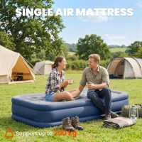 Outsunny Inflatable Mattress, Single Air Bed with Built-in Electric Pump, 3 Mins Inflation, Flocked Surface, Grey(m-5)