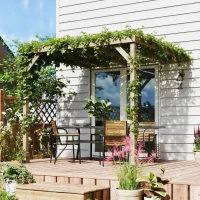 Outsunny Lean-To Wooden Pergola Kit, Decorative Garden Gazebo with Stable Structure and Concrete Anchors, 2.4 x 2.4m, Light Brown(m-9)