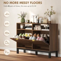 HOMCOM Shoe Cabinet with 2 Flip Drawers, Narrow Shoe Storage Top for Entryway Hallway, Rustic Brown(m-4)