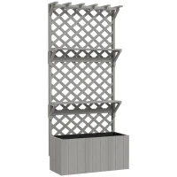 Outsunny 52L Wooden Planter, with Trellis and Shelves - Grey(m-1)