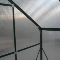 Outsunny 8 x 12ft Aluminium Greenhouse Polycarbonate Walk in Garden Greenhouse Kit with Adjustable Roof Vent, Double Sliding Door, Rain Gutter and Foundation, Clear(m-10)