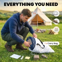 Outsunny Inflatable Mattress, Double Air Bed with Built-in Electric Pump, 3 Mins Inflation, Flocked Surface, Grey(m-9)