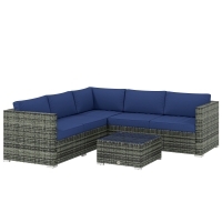 Outsunny Four-Piece Rattan Sofa Set with 11 Cushions, Steal Frame, Blue