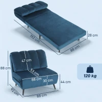 HOMCOM Poltrona Letto Pieghevole Trasformabile con Schienale Regolabile, Blu(m-3)