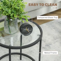 Stolik kawowy okrągły, szklany blatu, metalowa rama, czarny(m-5)