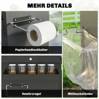 Outsunny Grillwagen 5-Etagen Grilltisch mit Edelstahl Arbeitsfläche verstellbar Regale Schublade Rollen Gewürzhalter Müllständer(m-8)