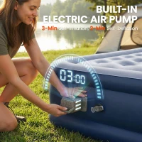 Outsunny Inflatable Mattress, Single Air Bed with Built-in Electric Pump, 3 Mins Inflation, Flocked Surface, Grey(m-4)