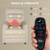 HOMCOM Sillón Relax Reclinable Eléctrico con Calor Lumbar Masaje Vibración Motor Silencioso Función de Memoria Beige(m-7)
