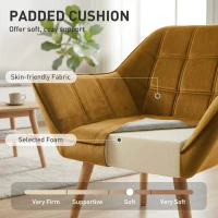 HOMCOM Fotel relaksacyjny z podłokietnikami, welur, żółty, drewniane nogi(m-4)