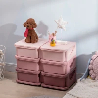 HOMCOM Organizador de Brinquedos com 6 Gavetas para Crianças com Bordas Arredondadas e Pegas 75x37x56,5 cm Rosa(m-2)