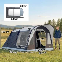 Outsunny Cort de Camping Tunel pentru 2-4 Persoane, Înălțime 213cm, cu 2 Camere, Cort Familial Impermeabil 3000mm cu Verandă, Ferestre, Buzunare, Cârlig și Geantă de Transport, Bleumarin(m-3)