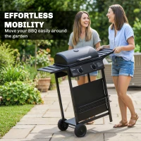 Outsunny Gas Burner Barbecue Grill, 2 Burner Gas Grill with Side Tables, Warming Rack, Shelf, Thermometer, Grease Tray, Black(m-8)