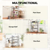 Outsunny 4-Tier Metal Plant Stand, Heavy Duty Ladder Shelf Potted Plants Display Rack with Lockable Wheels(m-7)
