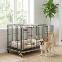 PawHut Cage pour Chien Pliable, Plateau Amovible, Roues avec Freins, Toit Ouvrant, Porte de Nourrissage, 60,5x45,5x54,5cm, Noir(m-4)
