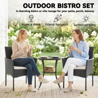 Outsunny 3 Piece Rattan Bistro Set, PE Wicker Garden Furniture Conversation Set with 2 Tier Glass-Top Table, Chairs, Cream White(m-4)