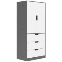 HOMCOM 2 Door Wardrobe, Modern Wardrobe with 3 Drawers and Hanging Rod for Bedroom, Grey(m-1)