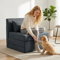 HOMCOM 2-in-1 Schlafsessel Klappbares Sofa-Bett mit Leinenstruktur, Gepolstertes Gästebett Klappstuhl, Dunkelgrau(m-7)