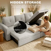 HOMCOM Sofa trzyosobowa z funkcją spania, sofa z chaiselongue, tapicerowana sofa, szara(m-5)