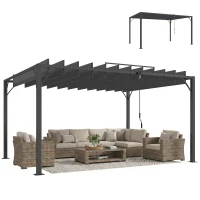 Outsunny Pérgola de Jardín 3x4 m con Protección UPF 50+ Gazebo con Techo Ajustable Estructura de Aluminio para Exterior Gris(m-10)