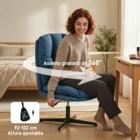 HOMCOM Butaca de Salón Giratorio 360° Altura Ajustable Asiento Ancho Tapizado en Lino Base de Metal Azul Oscuro(m-7)