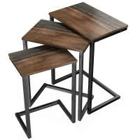 HOMCOM Juego de 3 Mesas Auxiliares de Estilo Industrial en Forma de C  45x30x60cm 40x28x56cm y 34x25x50cm Marrón Rústico(m-1)