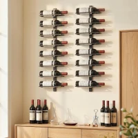 HOMCOM Wall Mounted Wine Rack, 8 Tier Metal Wine Display Rack, Storage Holder for Kitchen, Black(m-8)