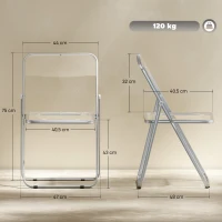 HOMCOM Lot de 4 chaises pliantes en acrylique et acier, chaises pliantes portables pour maison, salle à manger, transparentes(m-3)