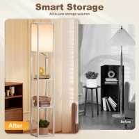 HOMCOM 3-Tier Floor Lamp with Shelves and Storage, Modern Corner Standing Lamp with Lampshade, Reading Light with Foot Switch for Living Room, Bedroom, Home Office, Bulb not Included, White(m-5)