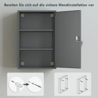 kleankin Wand-Medizinschrank, Badezimmerschrank mit 3 Regalböden, 2 Schlüsseln, 40 x 18 x 60 cm, Grau(m-6)