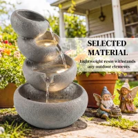 Outsunny 4-Tier Water Fountain Outdoor, Garden Water Feature with LED Lights and Pump, Freestanding Resin Waterfall for Patio(m-6)
