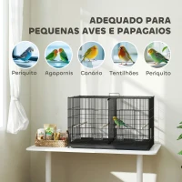 PawHut Gaiola para Pássaros com Divisória com Comedouros Poleiros e Bandeja Removível 94x57x57 cm  Preto(m-8)
