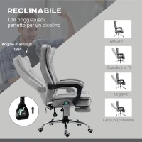 Vinsetto Sedia da Ufficio Massaggiante e Riscaldante ad Altezza Regolabile, Poltrona con Poggiapiedi, Sedia Ergonomica in Microfibra, 62x70x113-120 cm, Grigio(m-9)