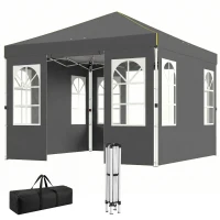 Outsunny Pavillon 3x3m Wasserdicht Stabil Winterfest Pop-up Faltpavillon, Ein-Knopf-Aufbau, UV 50+ Dunkelgrau(m-11)